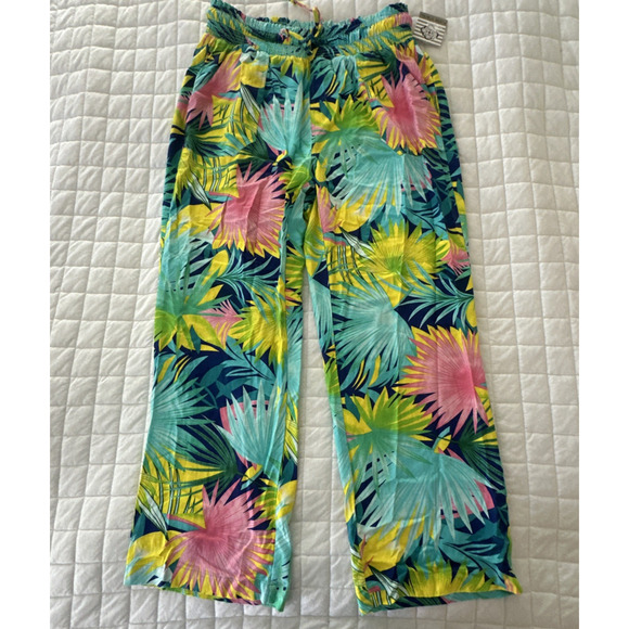 KATE PARK Pants Womens 3X Colorful Tropical Floral Pull On Drawstring Wide Leg - Picture 1 of 13